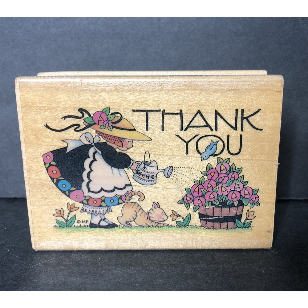 Mary Engelbreit Watering the Roses THANK YOU Rubber Stamp #581H All Night Media
